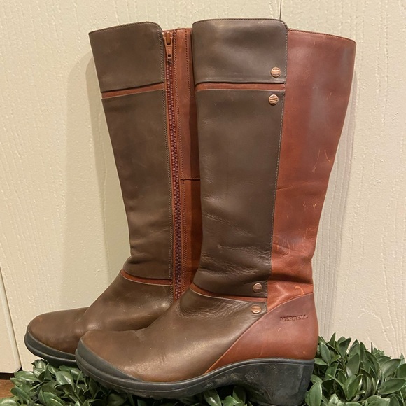 HOST SPECIAL Womens Brown Merrell Boots size 7. Two Toned Leather Side Z… - Picture 1 of 7